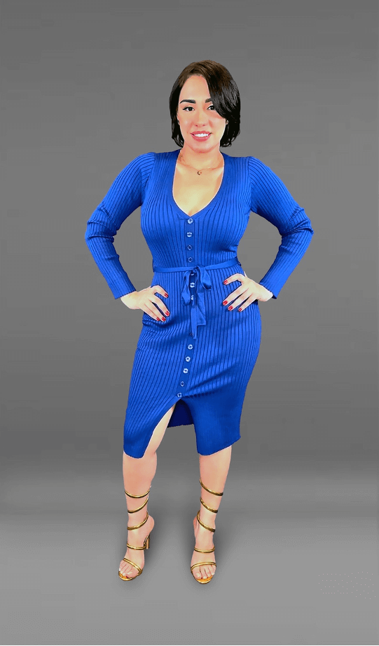Amanda Ribbed Knit Midi Dress - Royal Blue