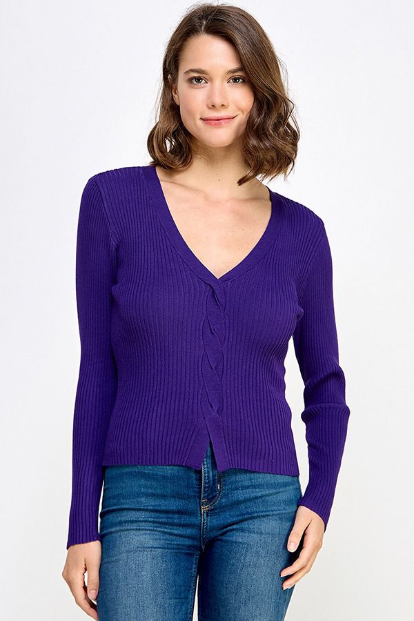 Celeste V-Neck Long-Sleeve Knit Sweater – Blue