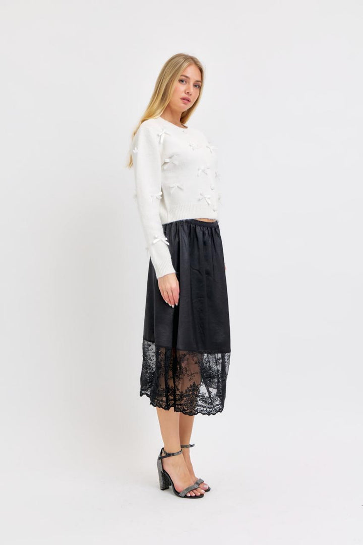 Florence Grosgrain Bow Cardigan - Black/White