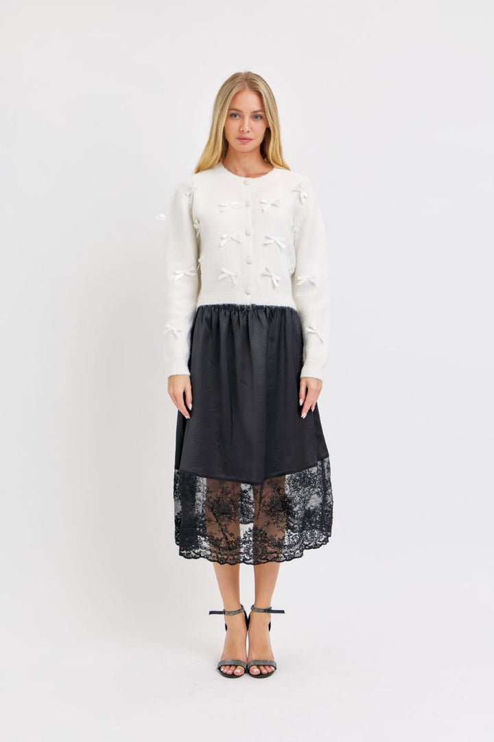 Florence Grosgrain Bow Cardigan - Black/White