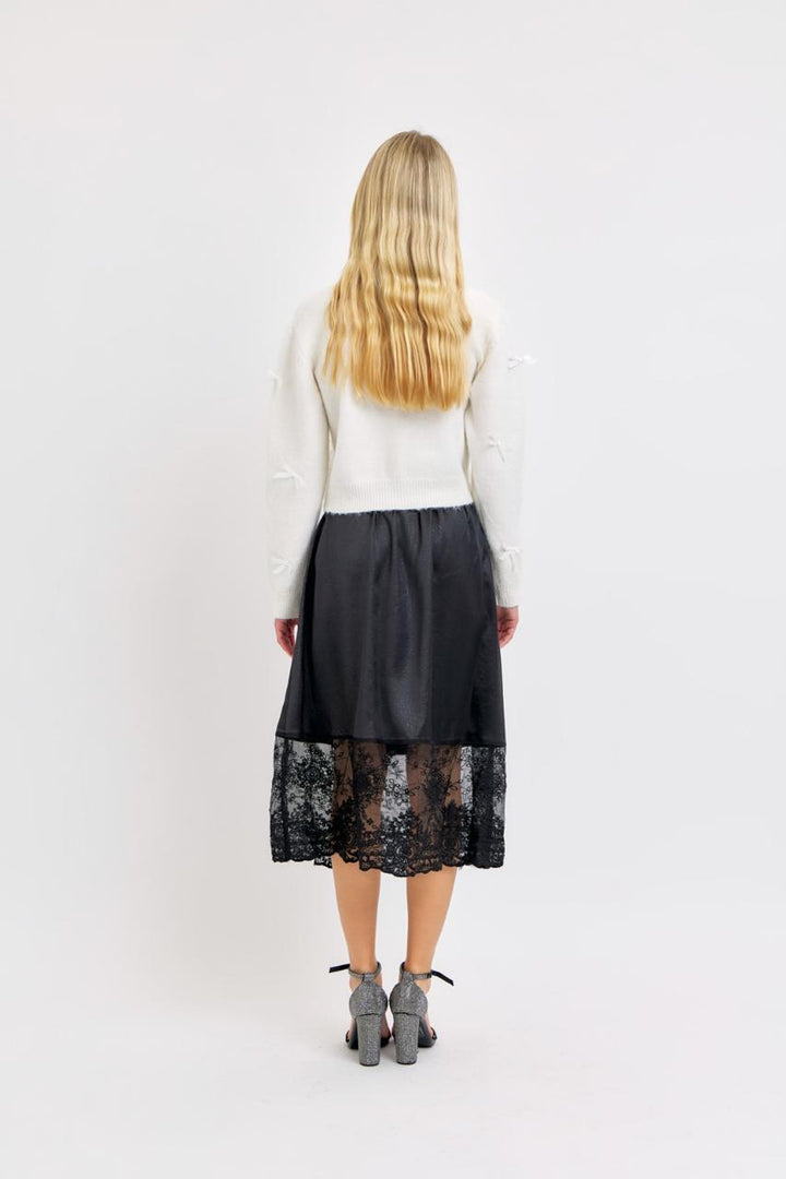 Florence Grosgrain Bow Cardigan - Black/White