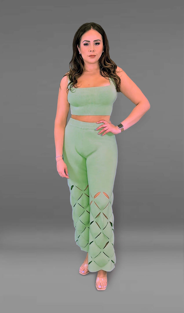 Nancy Edgy Knit Two-Piece Set - Pistachio Green