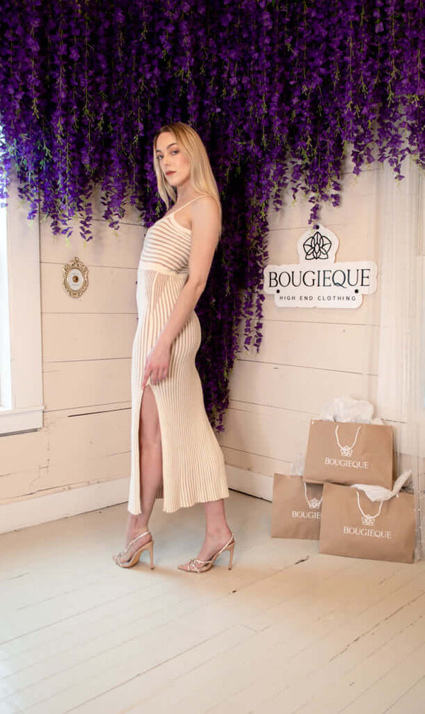 Priscilla Cutout Knit Midi Dress - Striped