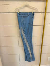 Silvana Stretch Denim Pants with Side Rhinestone Fringe