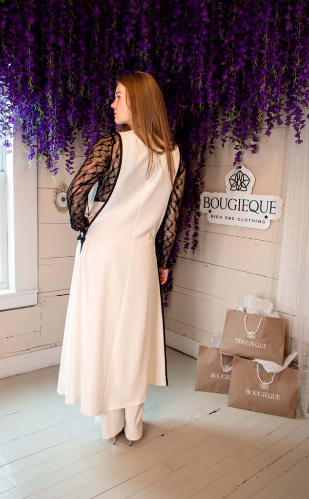 Alexandra Elegant Long Vest Set - Black/White