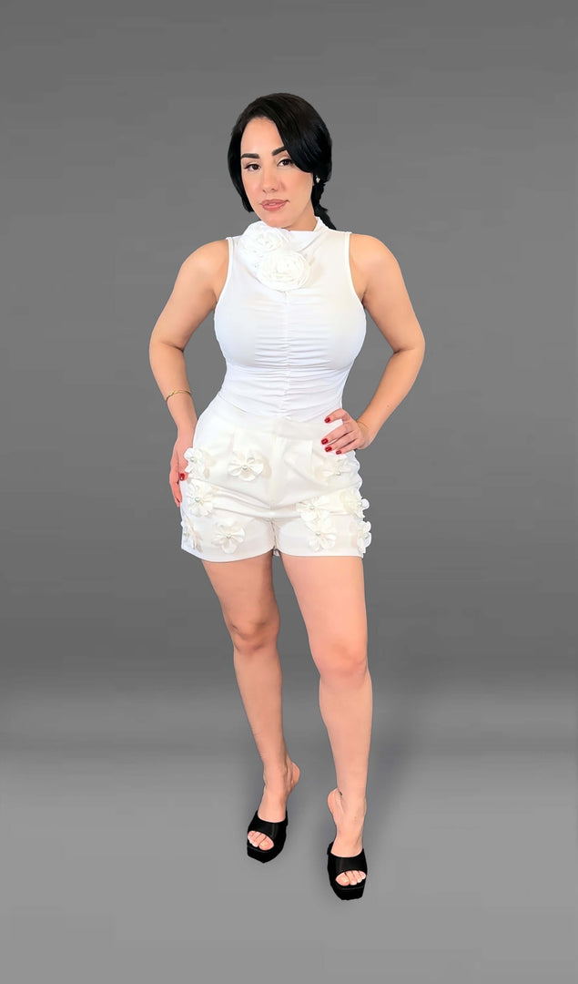 Amber Elegant Sleeveless High-Neck Top - White