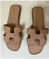 Carrie Open-Toe Saffiano Leather Sandals – Nude Khaki