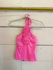 Casandra Halter Neck Blouse with Front Flower Detail- Pink