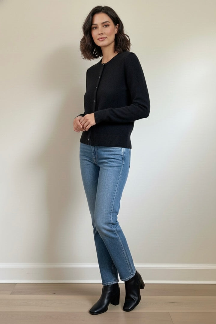 Luxe Black Classic Button Cardigan