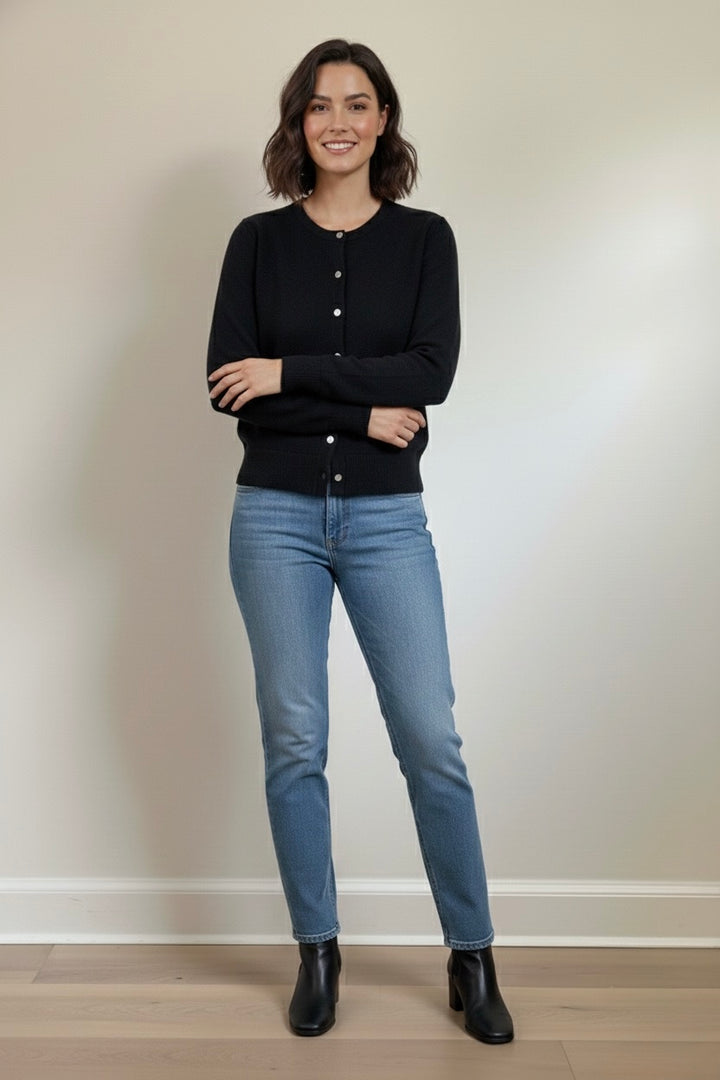 Luxe Black Classic Button Cardigan