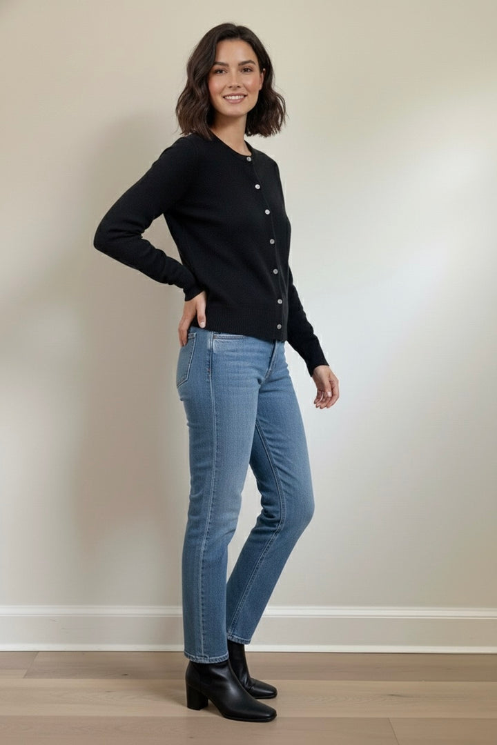 Luxe Black Classic Button Cardigan