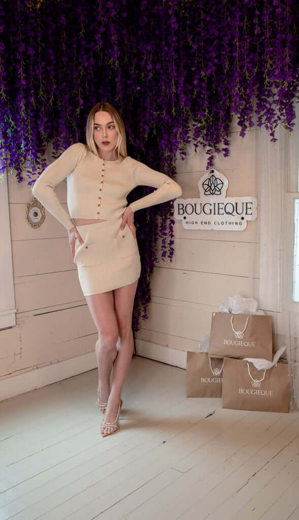 Isabella Classic Ribbed Knit Two-Piece Set - Beige