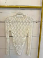 Ivonne Long-Sleeve Semi-Sheer Lace Bodysuit – White