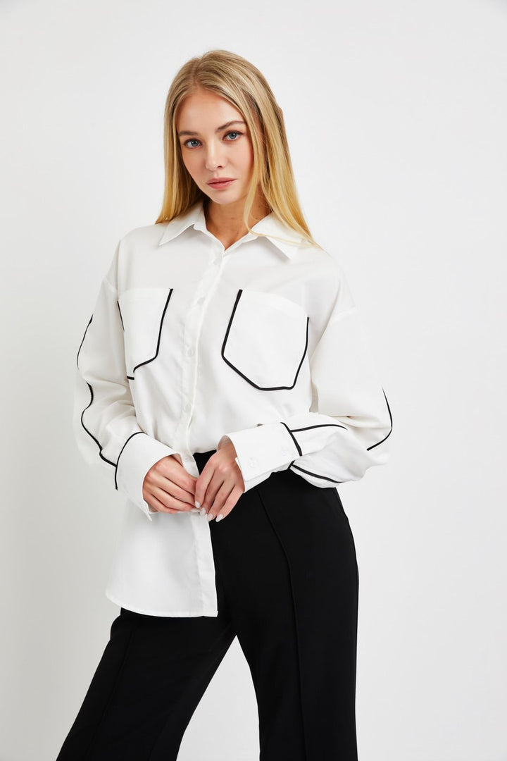 Julia White Blouse with Black Stripes