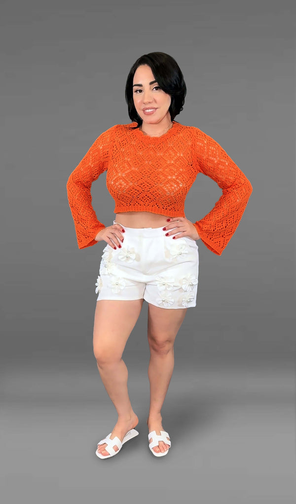Larisa Vibrant Orange Crochet Crop Top - Orange