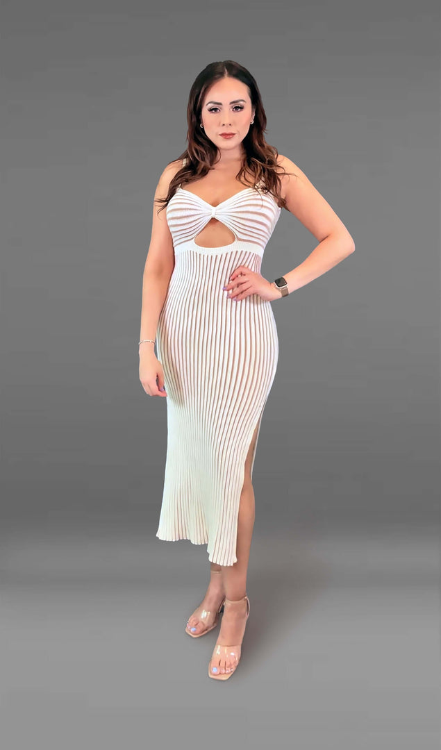 Priscilla Cutout Knit Midi Dress - Striped
