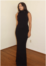 Rubí Knit Turtleneck Sleeveless Maxi Dress-Black and white