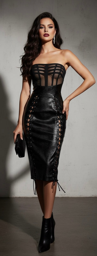 Shamantha Corset black Dress Lace-Up