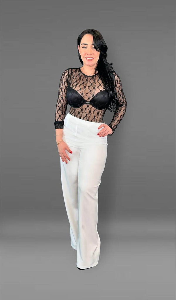 Stephanie Sheer Lace Mesh Top - Black