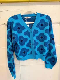 Nina Oversized Floral Knit Sweater – Blue