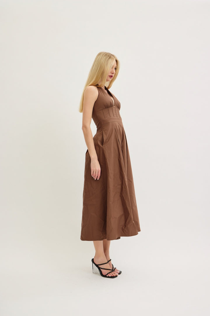 Melissa Brown Halter Neck Midi Dress