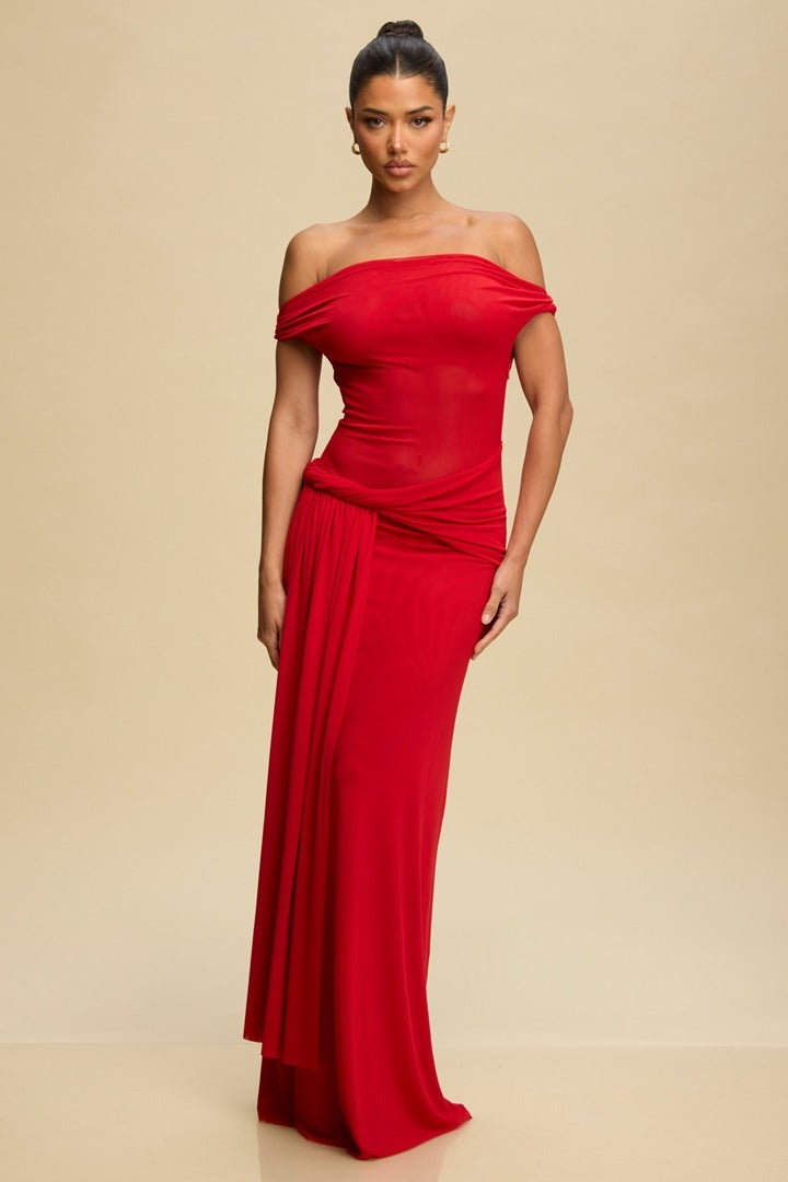 Scarlet Off-Shoulder Maxi Dress Red