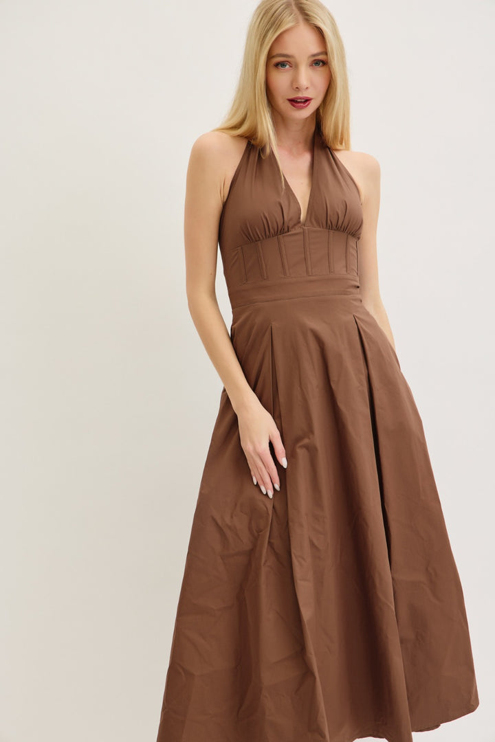 Melissa Brown Halter Neck Midi Dress