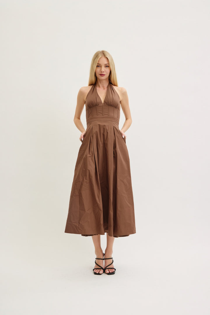 Melissa Brown Halter Neck Midi Dress