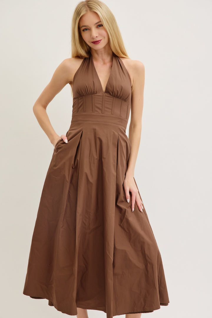 Melissa Brown Halter Neck Midi Dress