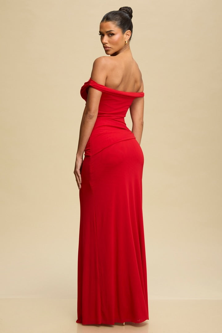 Scarlet Off-Shoulder Maxi Dress Red