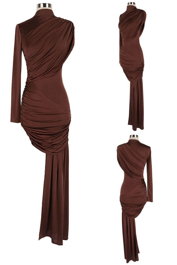 brown Draped Asymmetric Gown